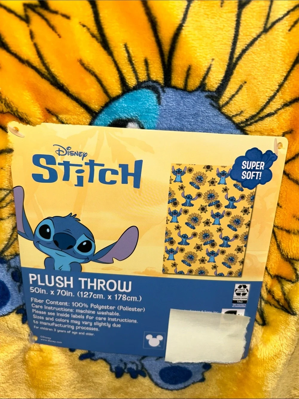 Disney Stitch Sunflower Patch Plush Throw Blanket 50”x70”